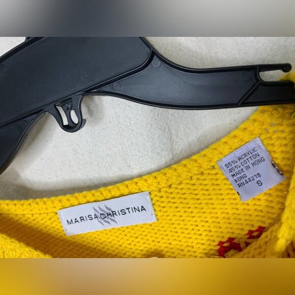 Vintage 1990s Marisa Christina Floral Sweater Cotton Blend Small Yellow Multi - Picture 8 of 10